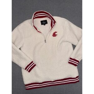 Men.s Boxercraft XL WSU Sherpa Pullover Cream Red Striped Quarter Zip Fleece